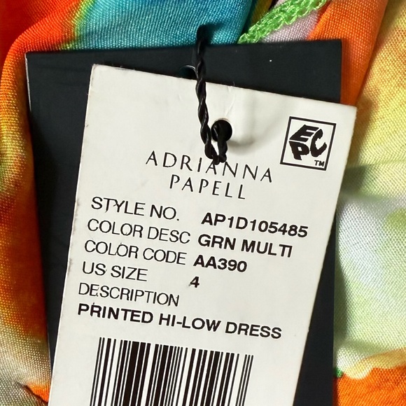 Adrianna Papell Green Orange High-Low Scoop Neck Sundress - Picture 7 of 10
